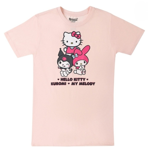 Hello Kitty Kuromi & My Melody Graphic T-Shirt Pink L - Picture 1 of 8